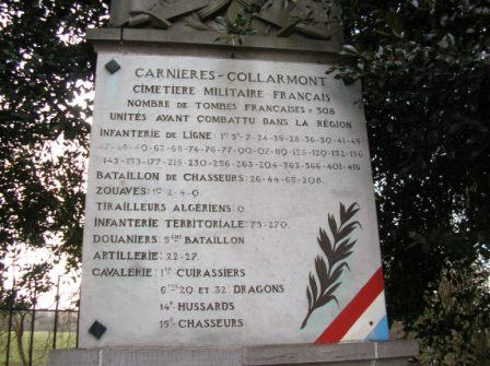 Carnières - monument du cimetière militaire : liste des régiments - 39.8 ko