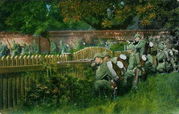 L?infanterie allemande progresse dans une localité - 38.5 ko